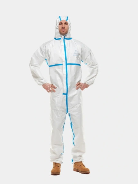 Комбинезон одноразовый Карвек (Белый с синими полосами) от магазина Рабочий класс