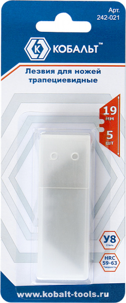 Лезвия сменные КОБАЛЬТ для ножей 19 мм, трапециевидные, сталь У8 (5 шт.) блистер от магазина Рабочий класс