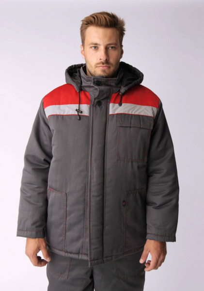 Куртка зимняя Экспертный-Люкс NEW (тк.Смесовая,210), т.серый/красный от магазина Рабочий класс
