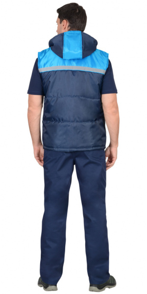 Жилет Сириус-Экспресс с капюшоном и  СОП цв. синий с голубым от магазина Рабочий класс