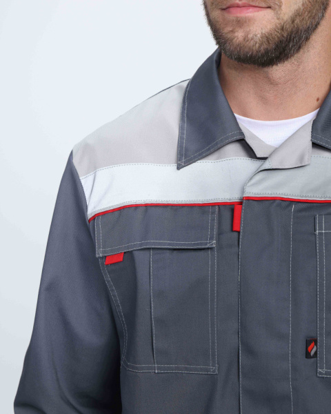 Костюм Фаворит-1 Премиум СОП IMP (тк.Смесовая,240) брюки, т.серый/серый/красный от магазина Рабочий класс