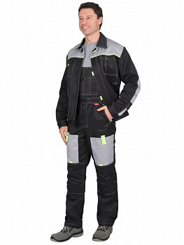 Костюм Фаворит с п/к (черный/светло-серый с лимонной отделкой) от магазина Рабочий класс