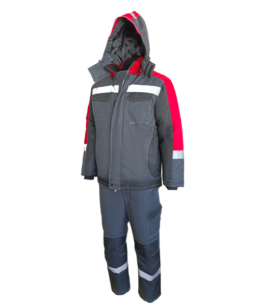 Костюм зимний мужской ЮКОН-Мембрана, ЮП-2, с п/к, цв. т-серый, чёрный, красный от магазина Рабочий класс