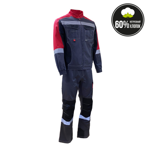 Костюм летний ФОРМУЛА Коттон с п/к цв. т/серый, чёрный, красный, СОП от магазина Рабочий класс