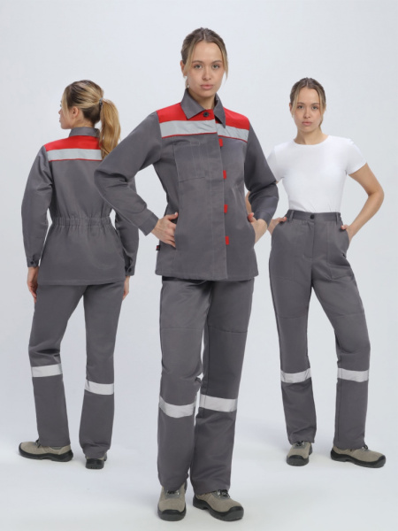 Костюм женский Веснис-1 СОП К. (тк.Смесовая,210) брюки, т.серый/красный от магазина Рабочий класс