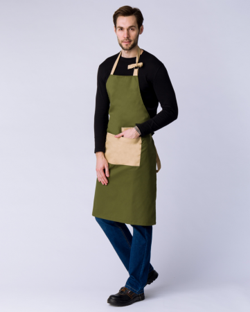 Фартук с грудкой Стоун (тк. Томбой) цв. бежевый/оливковый от магазина Рабочий класс