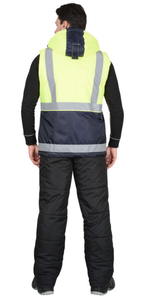 Жилет "Терминал" с капюшоном темно-синий с лимонным от магазина Рабочий класс