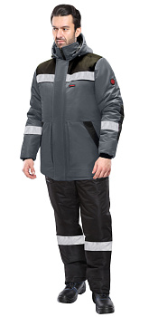 Куртка "СИРИУС-КОМФОРТ" зимняя, удлиненная темно-серая с черным и СОП от магазина Рабочий класс