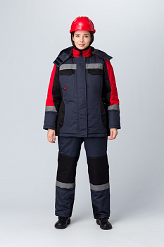 Костюм зимний женский Вектрон-2 СОП У. (тк.Смесовая,240) п/к, черный/красный/серый от магазина Рабочий класс