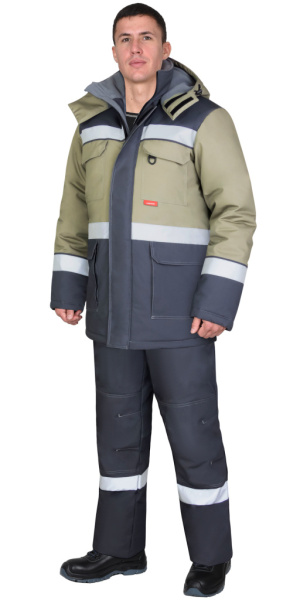 Костюм СИРИУС-ПАРИТЕТ зимний, куртка дл., брюк, цв. т. серый со св. оливковым от магазина Рабочий класс
